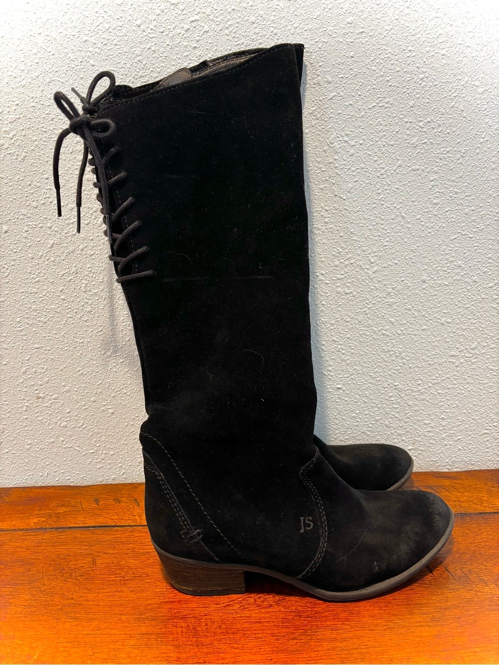 Josef Seibel Black Suede Lace-Up Boots with warm lining inside - zipper closing-